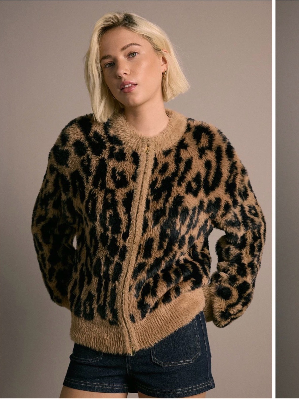 next Leopard Faux Fur Bomber Jacket - Tan & Black